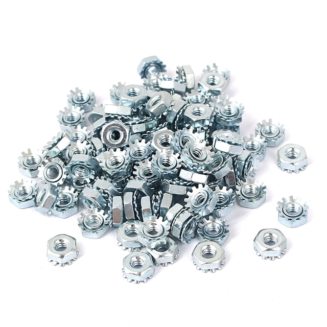 Unique Bargains Écrou de Blocage Hexagonal en Forme d'Étoile Kep à Filetage Femelle 6#-32 Plaqué Zinc 100 Pcs