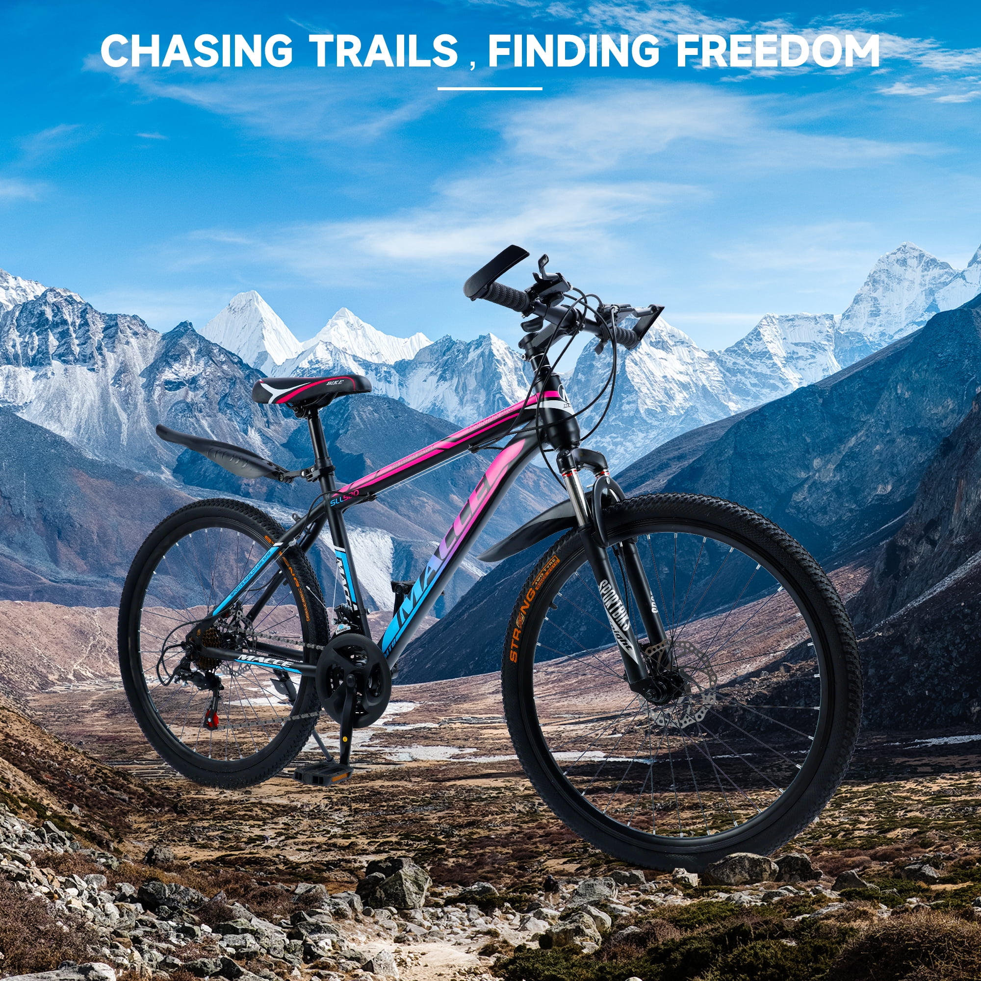 Mountain Bike, 24 Speeds with Disc Brakes High-Carbon Steel Frame Mens Womens Mountain Bike, 24 26 27.5 Inch Front Suspension MTB Bicycle for Adult & Teenagers