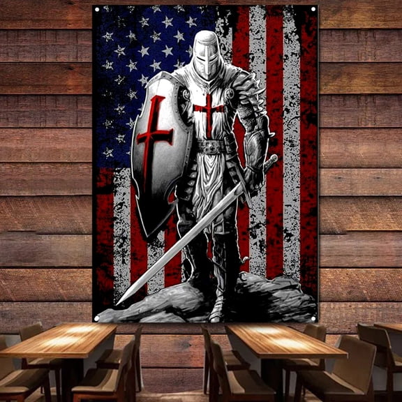 The Crusades Art Tapestry Posters and Prints Wall Art Painting Home Decor Vintage Knights Templar Banner Wall Hanging Flag 38" x 57"