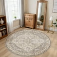 thumbnail image 4 of UERMEI 6'x6' Round Washable Area Rugs for Living Room, Vintage Floral Boho Printed Carpet, Non Slip Indoor Large Rugs for Bedroom Home Decor Carpets, Beige Brown, 4 of 7