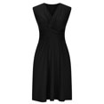 thumbnail image 6 of ChaoHeng Women Dresses Clearance under $5 Solid Color V-Neck Waist-Cross Pleated Sleeveless Midi Dress,Black S, 6 of 9