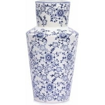 Chinoiserie Decor Blue and White Floral Vase - 11" Vintage Ceramic Pottery Vase for Centerpieces, Farmhouse Decor