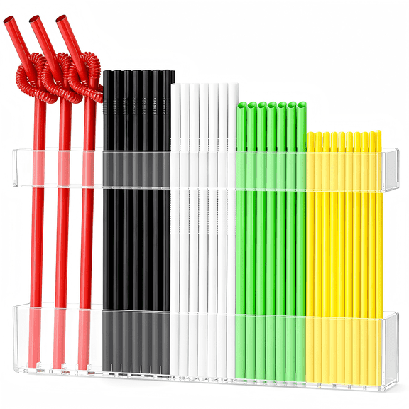 Straw Holder for Cabinet Door, 2-Part Adjustable Organizer for Stanley Cup Straws, Adhesive Straw Storage Dispenser for Kitchen Cupboard (Clear)