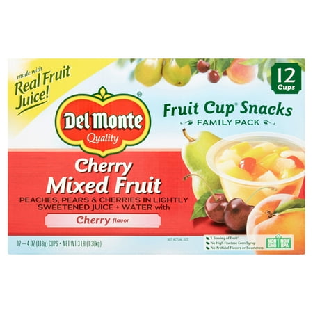 (24 Cups) Del Monte Fruit Cup Snacks Cherry Mixed Fruit, 4 oz