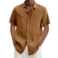 thumbnail image 5 of CIENVNSTG Tshirts Shirts for Men Cotton Linen Short-Sleeved Shirts Solid Color Turn-Down Collar Casual Beach Style Fashion Tops Ginger XL, 5 of 6