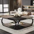 thumbnail image 3 of Tribesigns Square Coffee Table with 2 Tiers, 40 inches Farmhouse Coffee Table with Wood Storage Shelf Heavy Duty Metal Curved Frame for Living Room, Black Grey, 3 of 7