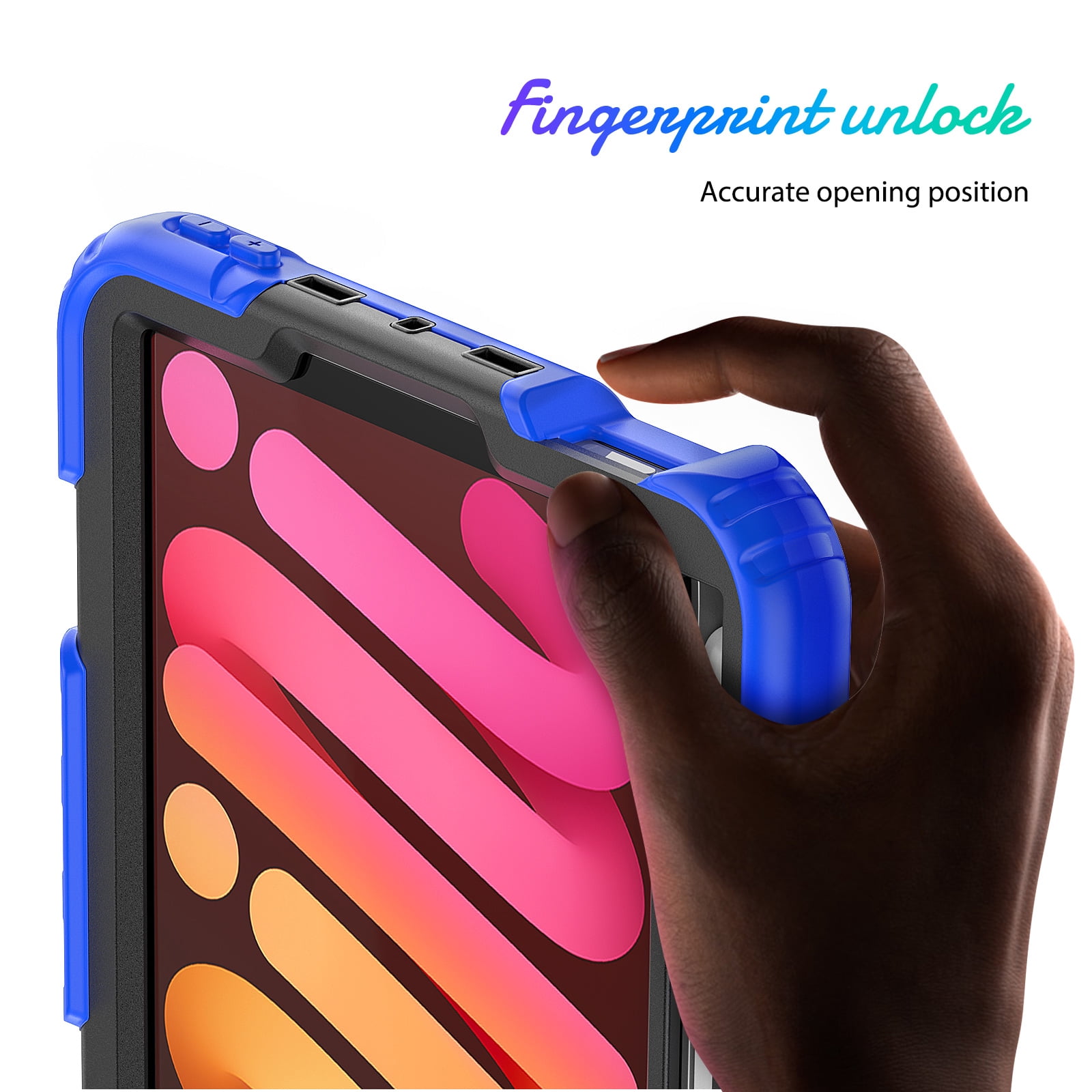 Shockproof Case for Apple iPad mini 6 /7 8.3" with Build In Screen Protector, Rugged Rotating Stand Shoulder Strap Pencil Holder Kids Friendly Bumper Case for Apple iPad mini 6/ Mini 7, Blue