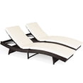 thumbnail image 3 of Gymax Set of 2 Foldable Patio Rattan Chaise Lounge Chair w/5 Back Positions White Cushion, 3 of 10