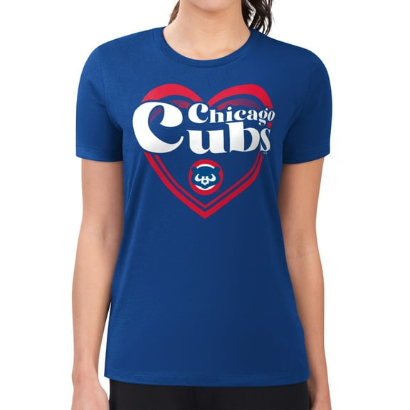 Women's G-III 4Her by Carl Banks  Royal Chicago Cubs Super-Slim Fit Lightweight Double Heart T-Shirt