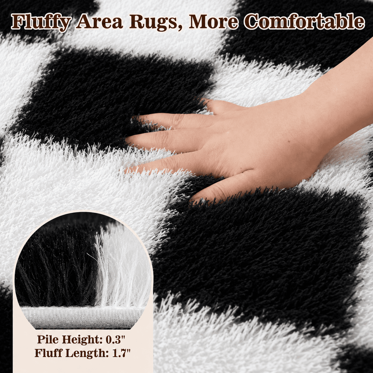 ZRSDIXK 8x10 Area Rugs for Living Room, Soft Fluffy Bedroom Rugs, Checkered Carpet, Black & White