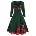 thumbnail image 1 of xiaxaixu Robes Midi d'Automne pour Femmes à Carreaux Patchwork Col Cœur Robe Trapèze Grande Balançoire Vacances Manches Longues, 1 of 7