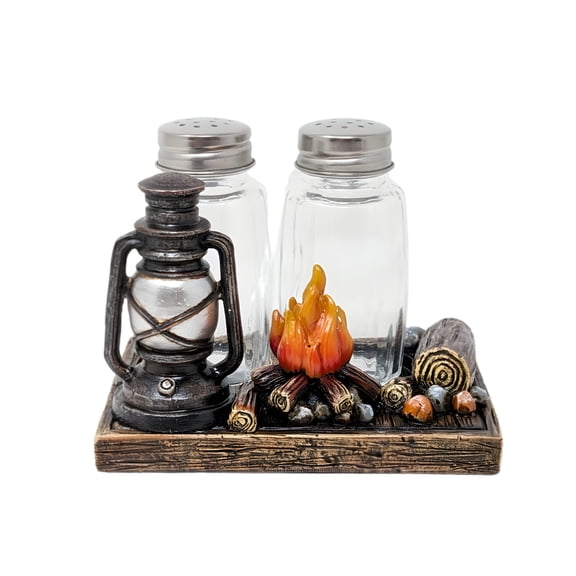 Rustic Camper Salt and Pepper Shakers Set with Holder, Resin Lodge Kitchen Decor, Unique Salt Pepper Shaker Set for Dining Table, Cabin Decor Accessory, Thoughtful Housewarming Camping Gifts