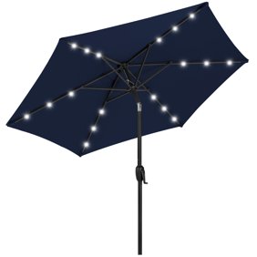 Sundale Outdoor 7 Ft Solar Powered 24 Led Lighted Patio Umbrella Table Market Umbrella With Crank And Push Button Tilt For Garden Deck Backyard Pool 8 Steel Ribs Polyester Canopy Red