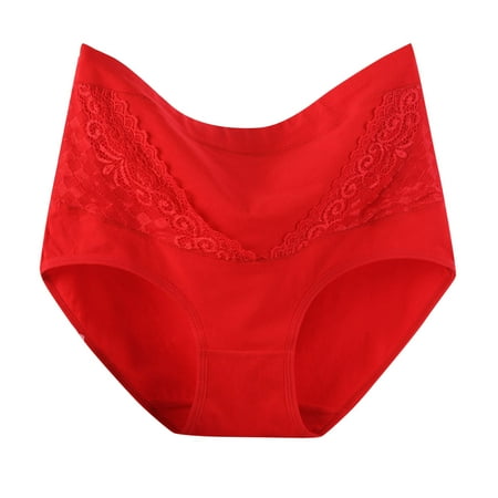 Scyoekwg Women s Cotton Underwear Solid Color Comfort High Waisted Underwear Ladies Underpants Hipster Panties Lace Stretchy Underpants(Red XXXL)
