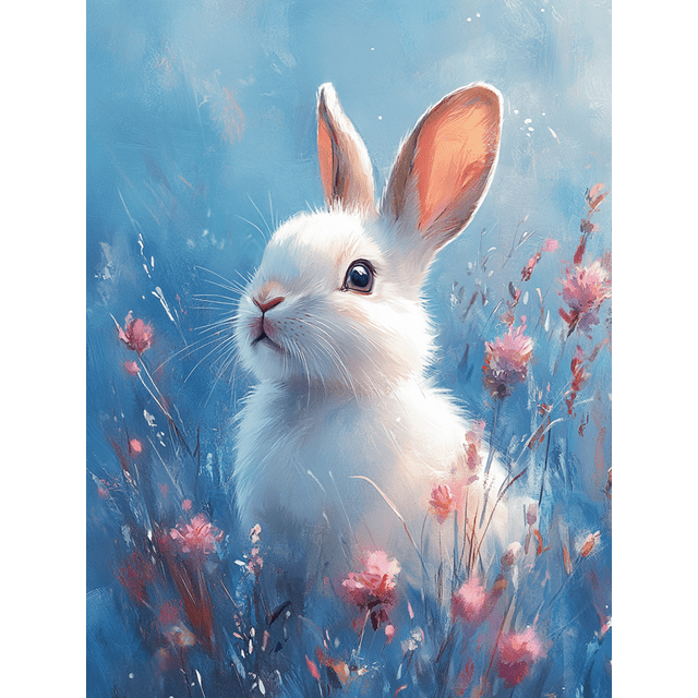 Qisvanset 12x16 Inch Blue Watercolor Bunny Canvas Wall Art, Whimsical Rabbit Soft Kids Nursery Room Decor