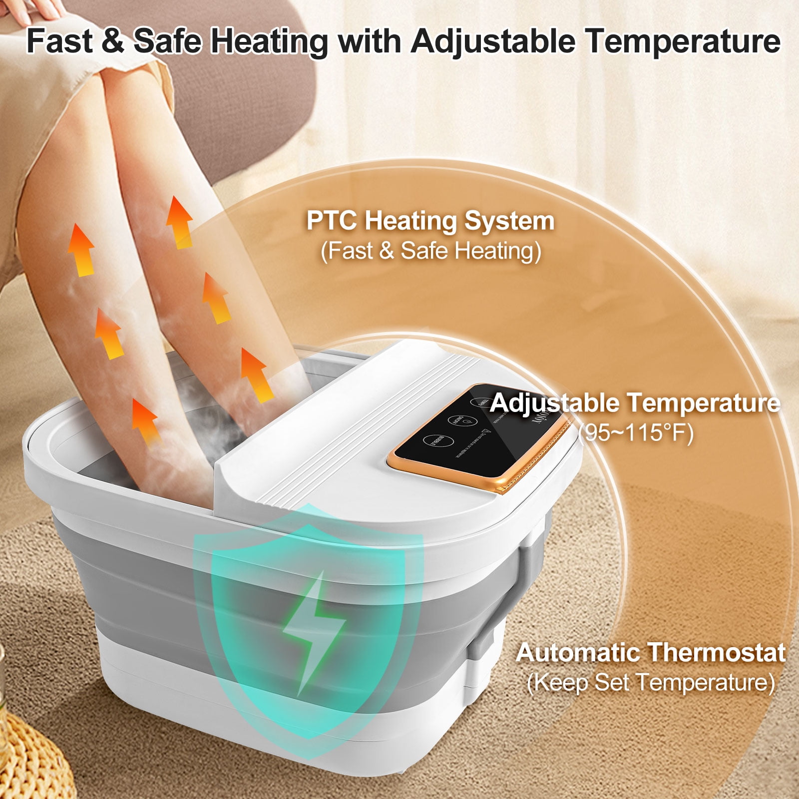 Collapsible Foot Spa Bath with Heat, Temperature Control, Massage Rollers, Bubble & Pedicure Kit, Portable Foot Massage for Relaxation