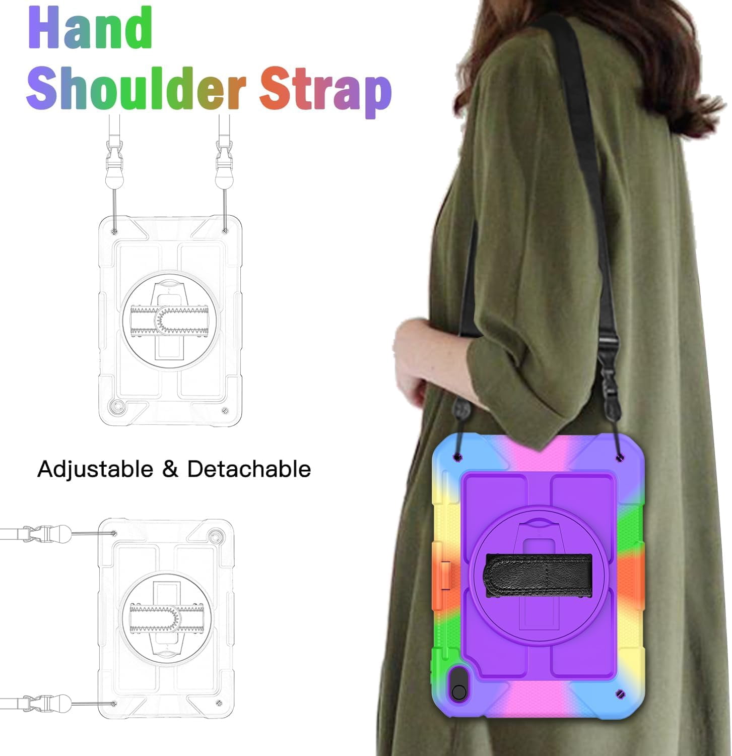 BMOUO Case for iPad (A16) 11th Generation 11" 2025/iPad 10th Generation 10.9 inch 2022, 360 Rotating Stand & Pencil Holder & Hand & Shoulder Strap Shockproof iPad 11th/10th Generation Case, Purple