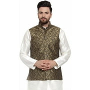Maple Clothing Men's Traditional Indian Vest Jacquard Waistcoat (Gold, XL)