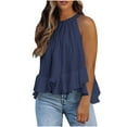 thumbnail image 2 of ZQUUVOU Tank Top For Women Halter Solid Color Loose Ruffle Casual Tops (Navy,XL), 2 of 7