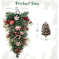 thumbnail image 2 of 18in Christmas Teardrop Swag for Front Door Artificial Winter Swag Garland with Pine Cones, Berry Clusters, Burgundy Ball Ornaments and Ribbons for Thanksgiving Holiday Christmas Decoration, 2 of 6