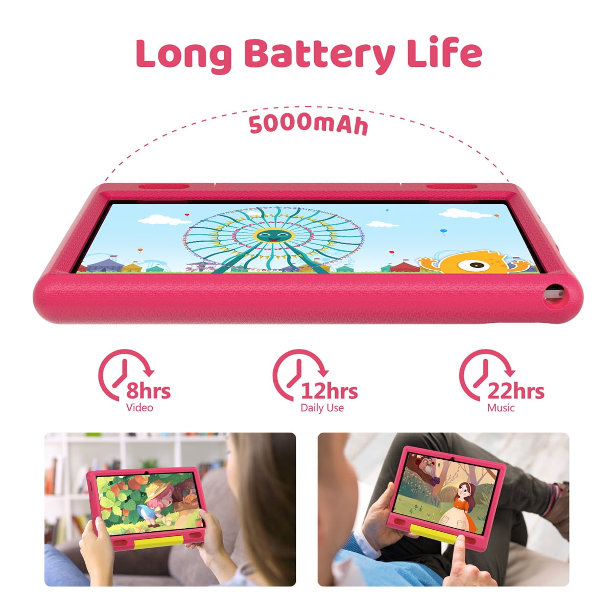 AEEZO 10-inch Kids Tablet, HD IPS Display Tablet for Kids, 6GB RAM, 64GB ROM, Quad-Core Processor, Kidoz Pre Installed& Kids Education, Parental Control,-Proof Case (Pink)