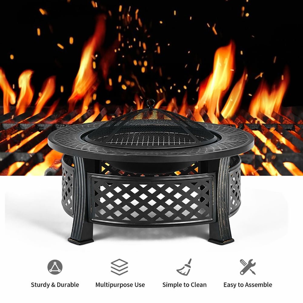 Yardi Yard Outdoor Fire Pit with BBQ Grill and High-temp Resistance Finish, Propane Fire Pit for Outdoor, Outside Patio Deck and Garden