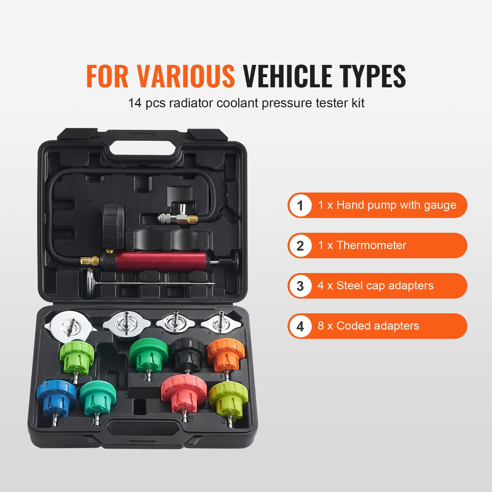 KFFKFF 14-Piece Radiator Pressure Tester Coolant Vacuum Purge Refill with Adapter