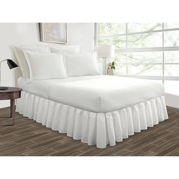 Olympic Queen Size Tailored Drop Ruffled Solid Bed Skirt with Adjustable Elastic Belt Microfiber Fabric Fade & Wrinkle Resistant Bed Frame Cover Easy to Fit & Care (14 Inch Drop, White)