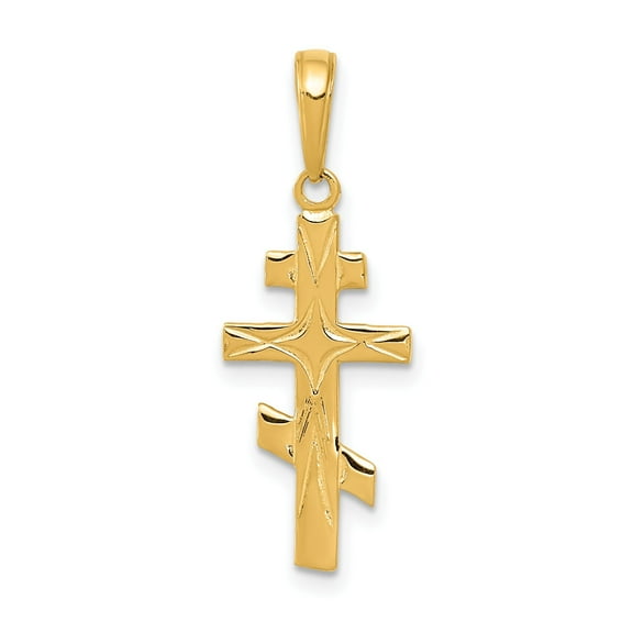 14k Yellow Gold Orthodox Cross Pendant Necklace for Men and Women Spiritual Christian Jewelry with Polished Textured Finish for Daily Wear and Elegant Faith-Inspired Style