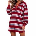 thumbnail image 4 of Ovbmpzd Resort Fall Dresses for Women 2026 Long Sleeve Red Striped Mini Shirt Dresses Fitted Casual V Neck Dresses,L, 4 of 6