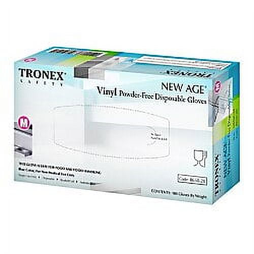 Tronex New Age Disposable Powder-Free Vinyl Gloves, Medium, Blue, Boxk of 100 Gloves