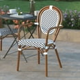 thumbnail image 3 of Emma + Oliver Indoor/Outdoor Stacking Thonet Bistro Style Chair with Arms, White & Navy PE Rattan Seat and Natural Bamboo Finished Metal Frame, 3 of 14