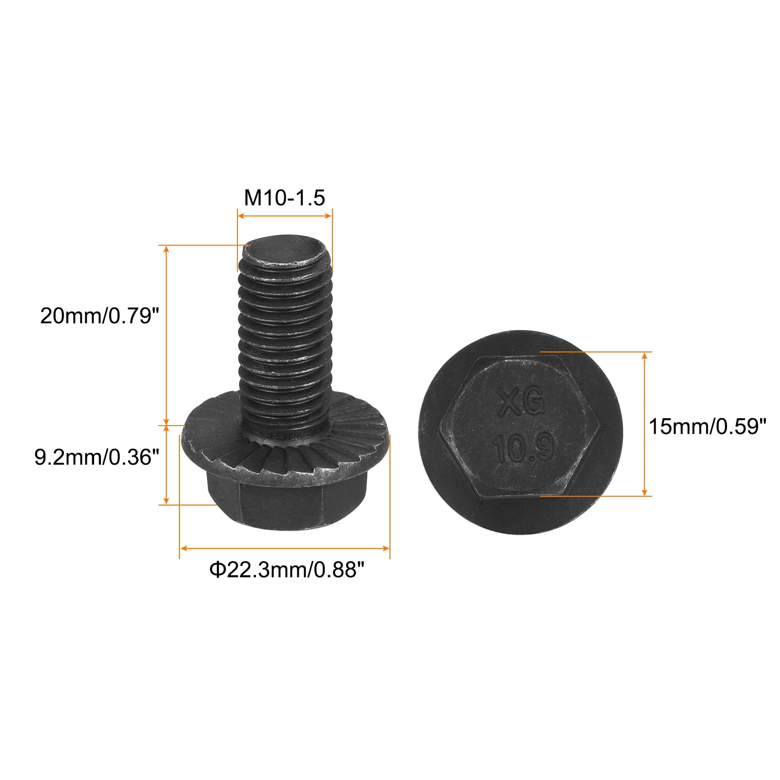 Unique Bargains Hex Serrated Flange Bolts Durable Carbon Steel Screw Hardware M10-1.5x20mm
