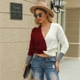 thumbnail image 4 of Fesfesfes Women Sweaters Summer Casual Loose Full-Sleeve Fashion Color Kink V Neck Blouse, 4 of 5