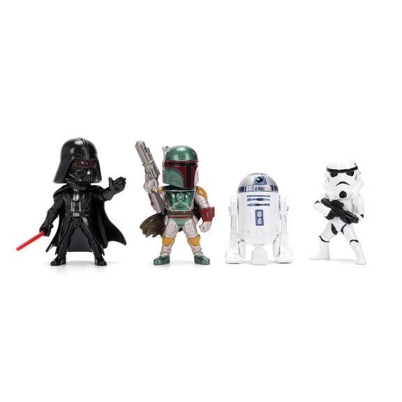 Star Wars Metalfigs Single Pack PDQ W1 – Darth Vader, Stormtrooper, R2-D2, Boba Fett (Classic) Die-Cast Figures 2.5” Scale – Stylized Display Set by Jada Toys
