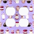 thumbnail image 2 of Metal Light Switch Wall Plate Outlet Cover (Coffee Mocha Espresso Tea Pot Kettle Maker Festive Cup Purple Pattern - Double Duplex), 2 of 2