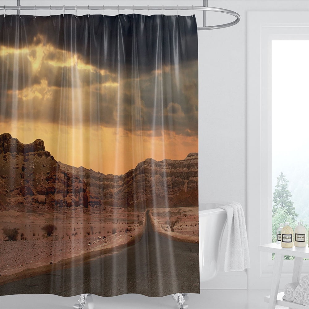 71X71" Shower Curtain Waterproof Fabric Polyester 12 Hooks Set CAt & Gold Fish 