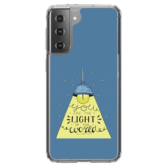 DistinctInk Clear Shockproof Hybrid Case for Galaxy S21  PLUS 5G (6.7" Screen) - TPU Bumper, Acrylic Back, Tempered Glass Screen Protector - You Are the Light of the World