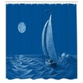 thumbnail image 3 of Vintage Boat Shower Curtain, Ship Sailing to the Ocean Moonlight Wavy Misty Night Artistic Ocean Scenery, Fabric Bathroom Set with Hooks, 69W X 84L Inches Extra Long, Cobalt Blue, by Ambesonne, 3 of 3