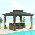 thumbnail image 2 of Outsunny Pavillon à Toit Rigide 10 Pieds x 12 Pieds Pavillon Extérieur en Aluminium, Brun Foncé, 2 of 10