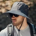 thumbnail image 2 of harmtty Windproof Bucket Hat Men Summer Sun Hat Windproof Strap Wide Brim Anti uv Sun Foldable Portable Gardening Fishing Travel Outdoor Fisherman Dark Gray, 2 of 8