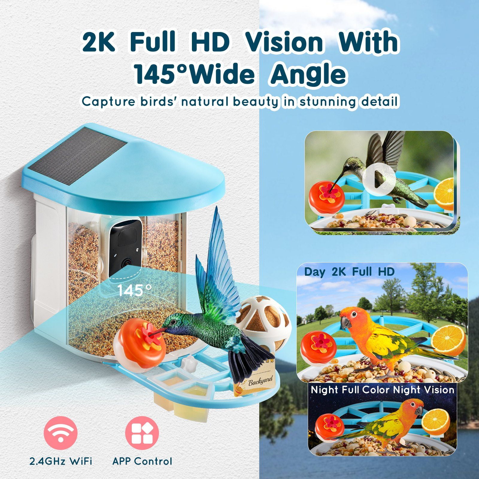 Solar-Powered Smart Bird Feeder with AI Bird Identifier - Recognizes 10K+ Species, HD Camera & Weatherproof
