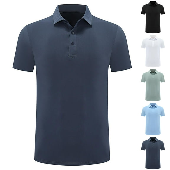 Afuyipoi Mens Quick Dry Polo Shirts, Sport Golf Shirts Summer Solid Short Sleeve Tops Dark Gray