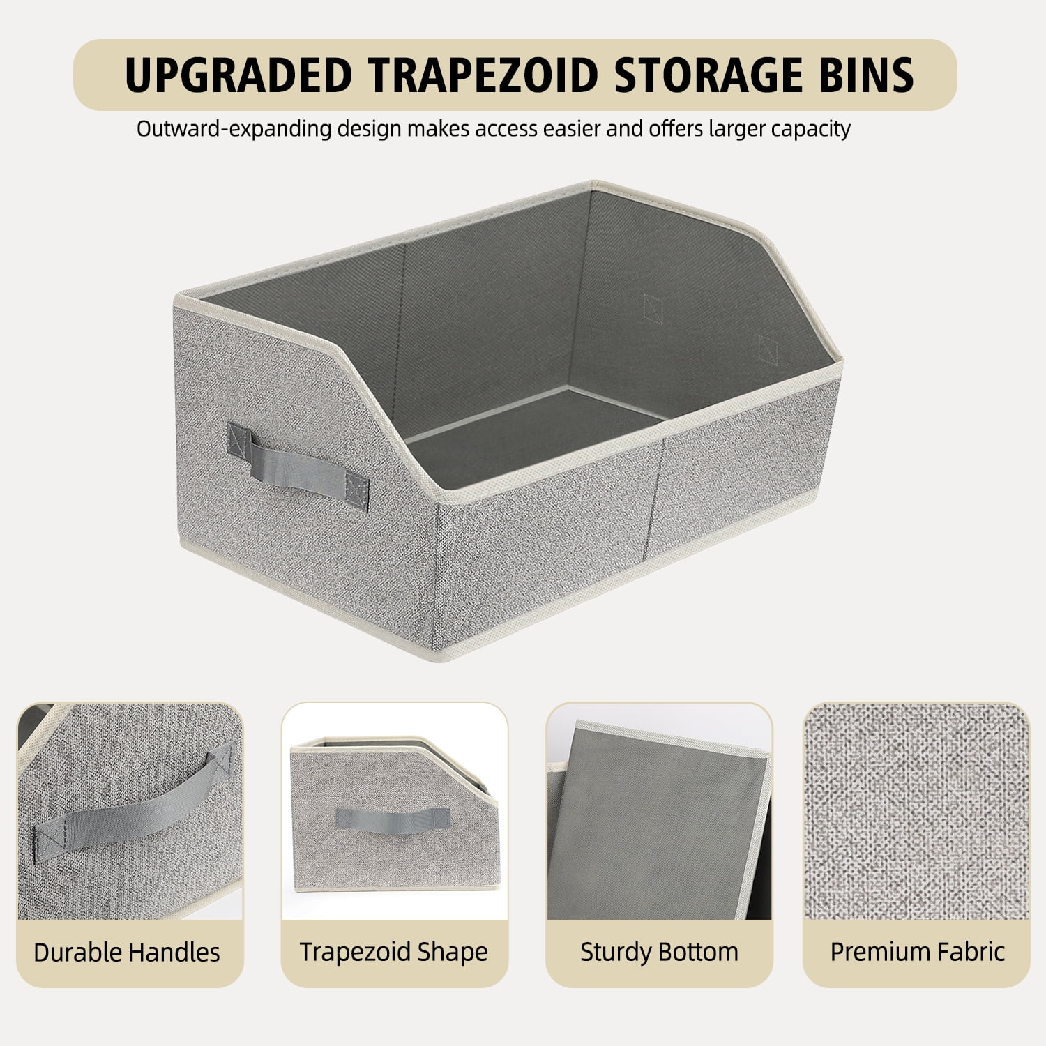 TAIMASI 6 Pack Closet Organizers Bins, Large Trapezoid Closet Shelf Organizer with Handles, Fabric Storage Bins, Collapsible Storage Cubes for Clothes, Towels - Light Gray