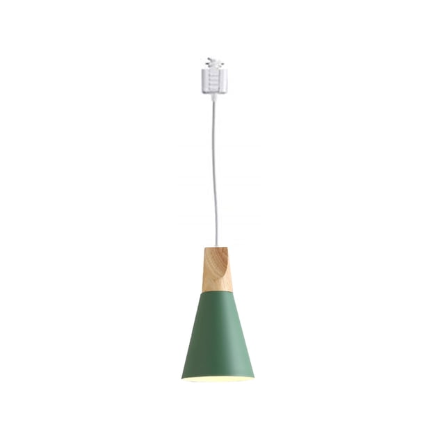 FSLiving H-Style Track Mount Pendant Fixture Scandinavian Style Pendant Lights for Kitchen Hanging Lamp Modern Wood and Aluminium Light Customizable,Green - 1 Light