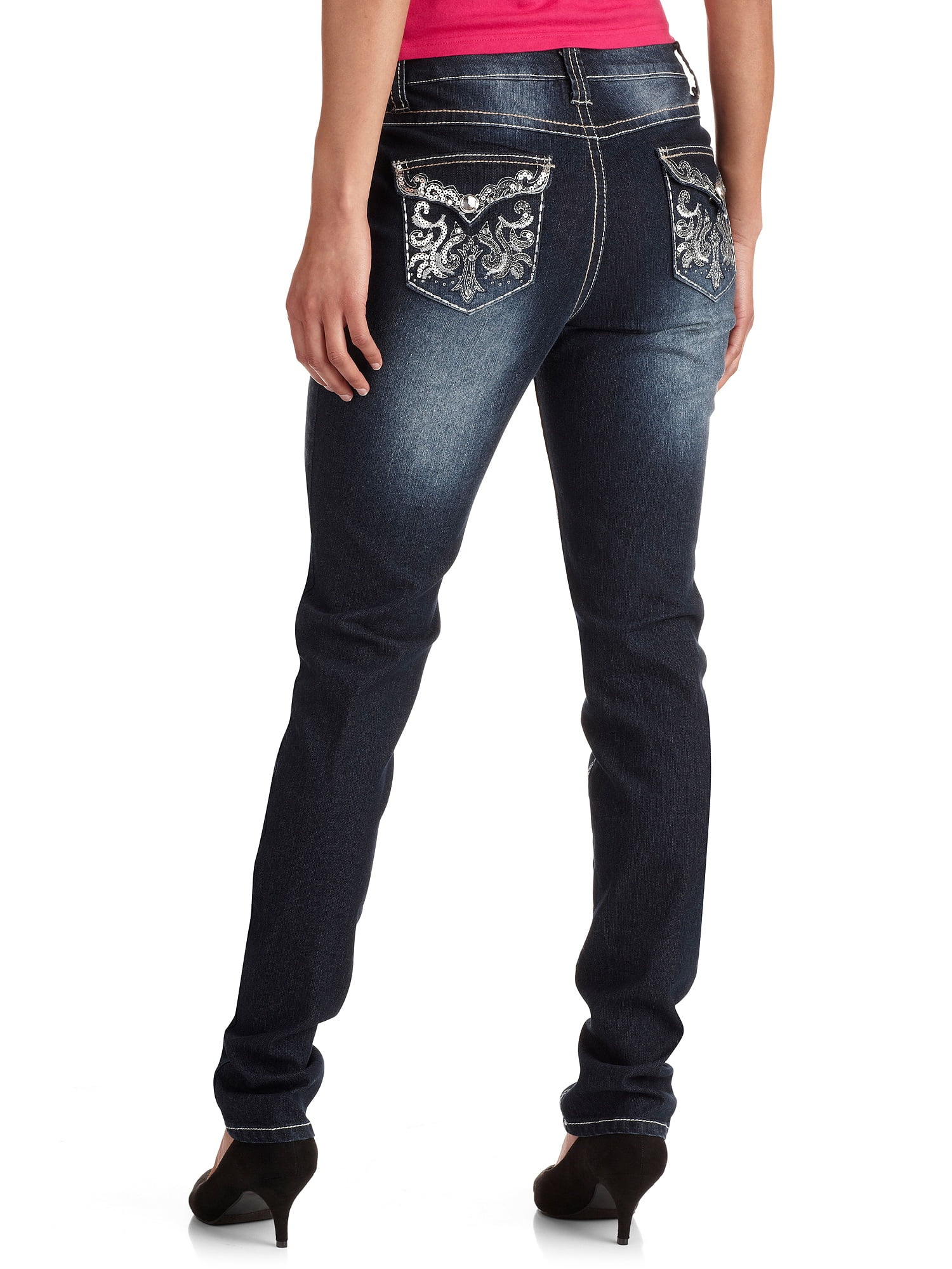 Red Rivet Women's Embellished Skinny Jeans With Flap Back Pockets