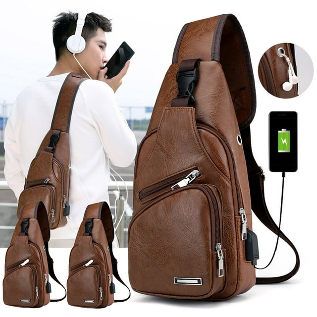 Xihbxyly Bolsa Bandolera Ajustable, Orificio para Auriculares, Diseño Compacto, Mochila para Deportes Al Aire Libre, Senderismo, Camping, Viajes, Unisex, Tamaño 28 X 16 X 5 Cm, Paquete de 2.