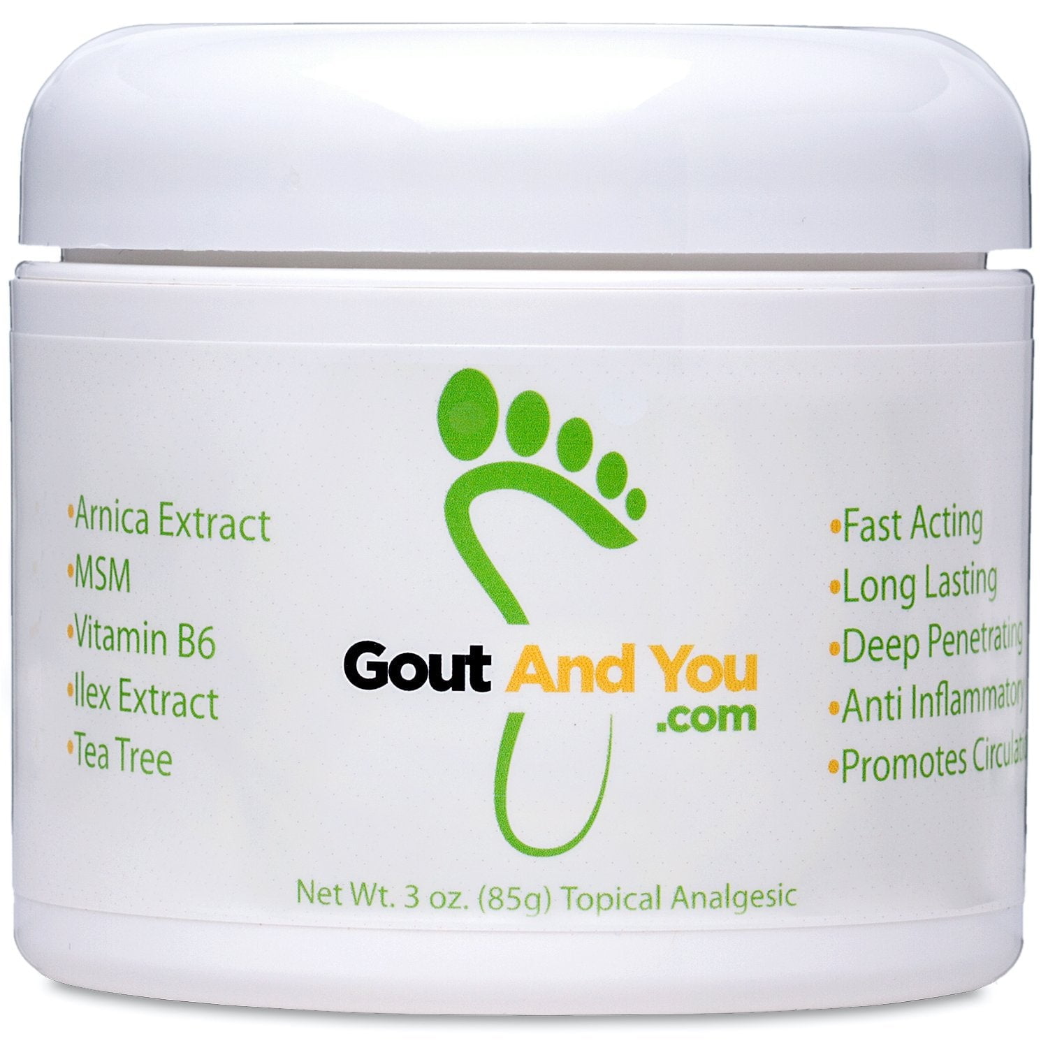 Therapeutic Gout Relief Cream with Arnica Extract, Ilex Leaf Extract, Aloe Vera and Tea Tree Oil
