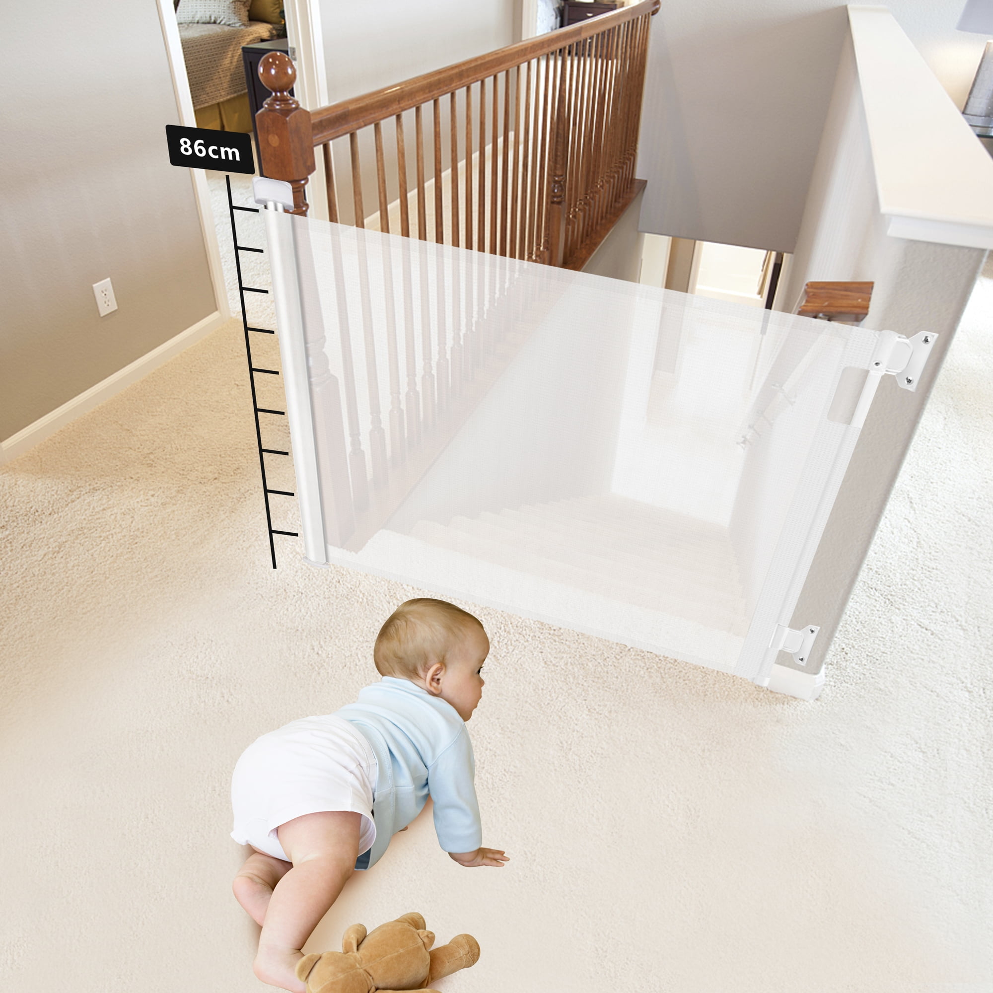 Extra Wide and Tall Advanced Retractable Baby Gate Mesh Stair Gate by Safetots 