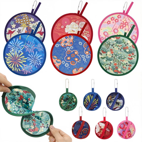 Hengguang 6 Pack Foldable Hand Fans, Portable Round Fans for Women, Pop up Style Cooling Fans for Outdoor Events, Festivals, Sports & Party Favors, Assorted Colors